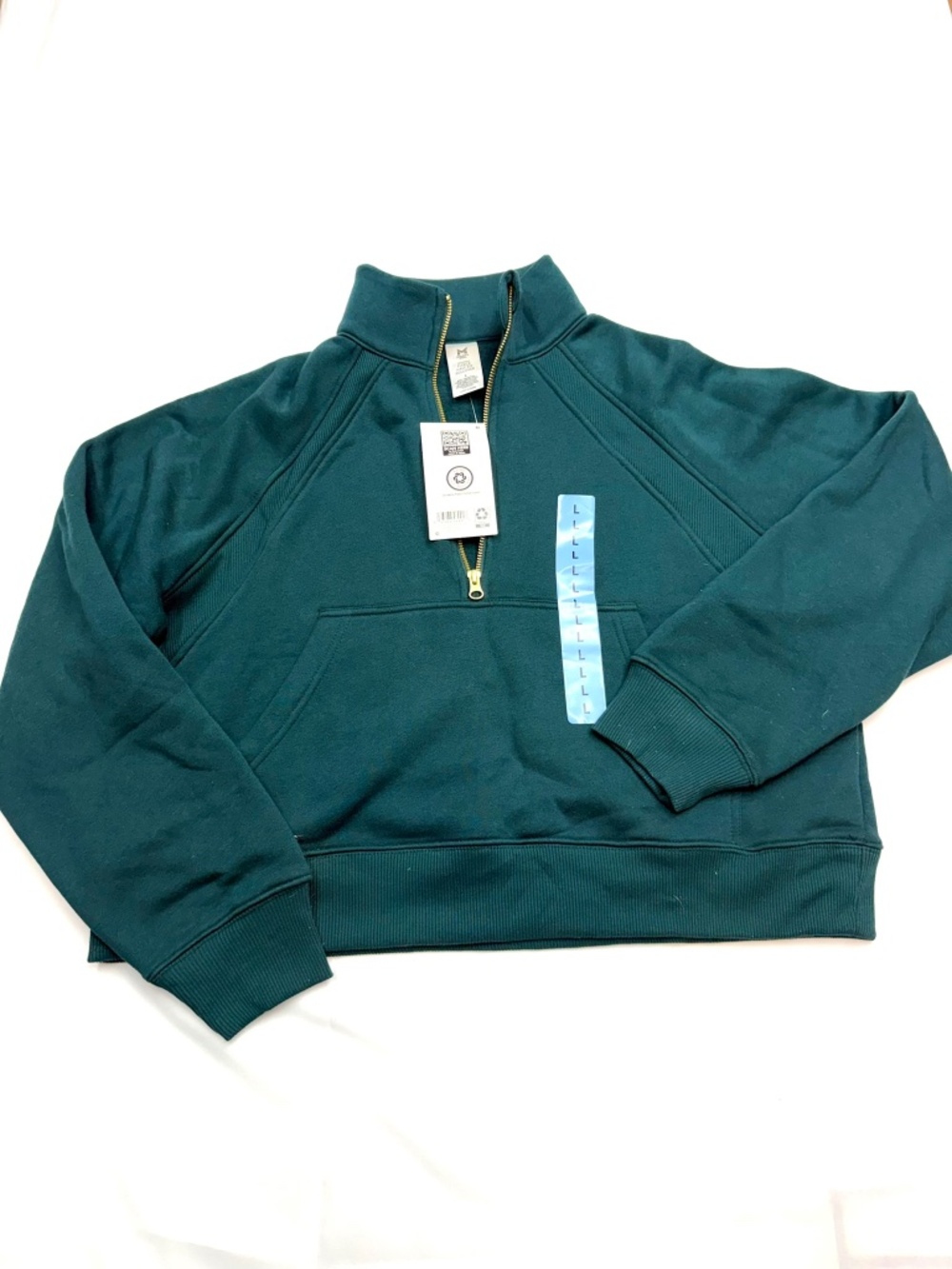 MEMBERS MARK New Womens Large Teal Green Long Sleeve Cropped Zip Scuba Pullover